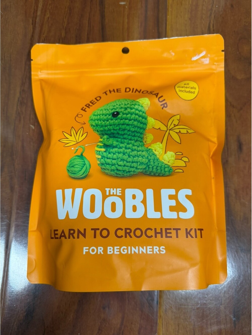 The Woobles Fred The Dinosaur Crochet Kit - Learn to Crochet Kit for Beginners